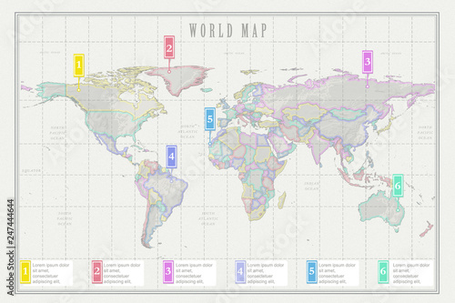 Political world map on light background. Vintage Vector