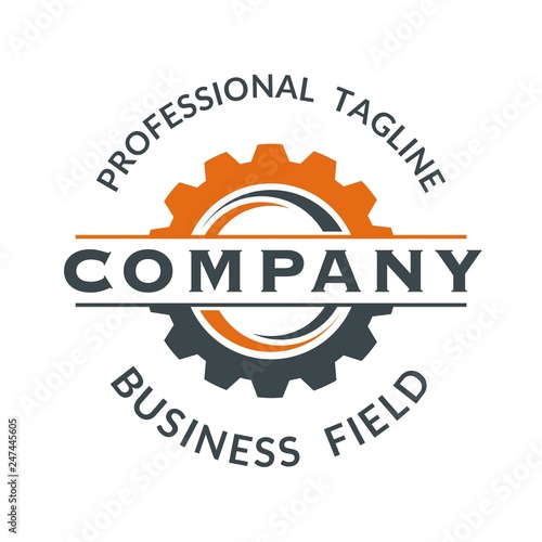 Gear logo colored orange and gray