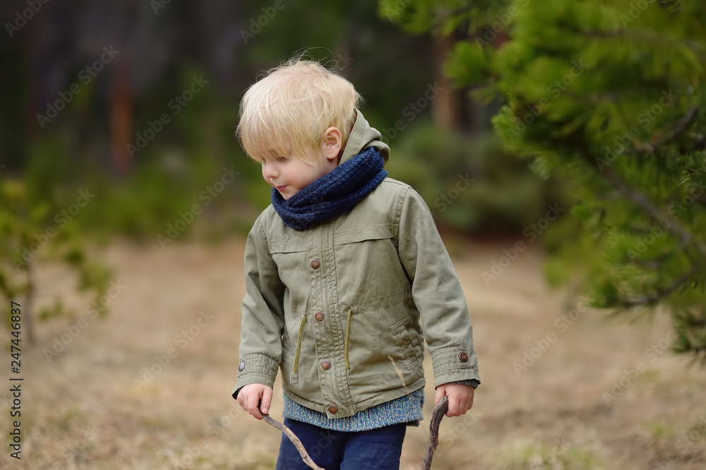 Cute little boy walks in Swiss national Park on spring. Hiking with little kids. Cute little boy walks in Swiss national Park on spring. Hiking with little kids.
