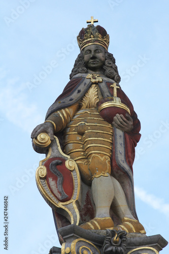 Statue depicting Joseph I at the market fountain in Aalen, Germany 