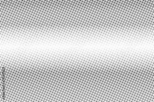 Micro dotted halftone with horizontal gradient. Black and white vector texture. Vintage effect graphic decor