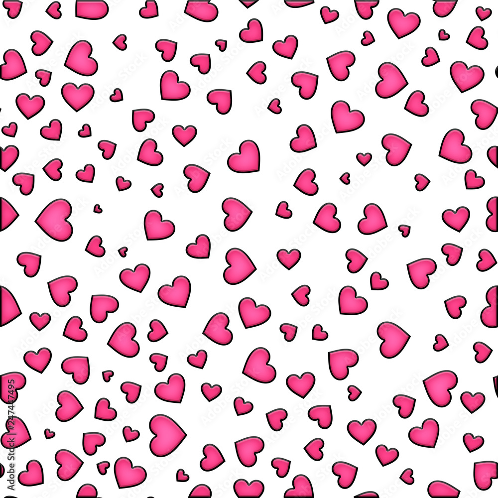 seamless pattern from gloving pinkhearts on a white background. Valentine's day