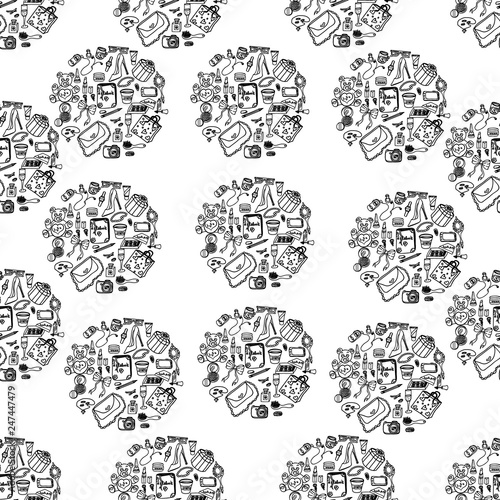 Seamless pattern. The picture is made in black and white. Illustration can be used as wallpaper, postcard, cover, background. Figure can be used for greeting cards. Vector illustration