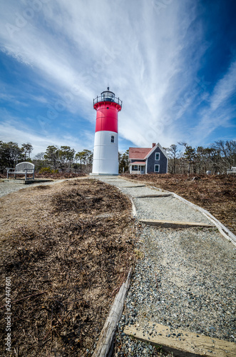 Nauset Beach Light House is a restored lighthouse on the Cape Cod National Seashore near Eastham  Massachusetts