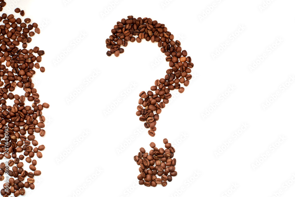 question mark of coffee beans closeup top view question mark of coffee beans closeup top view