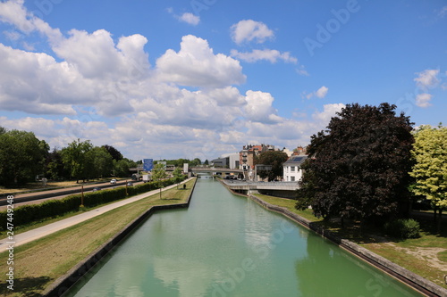 Canal de l'Aisne à la Marne in Reims in spring. France,  Grand Est, Marne photo