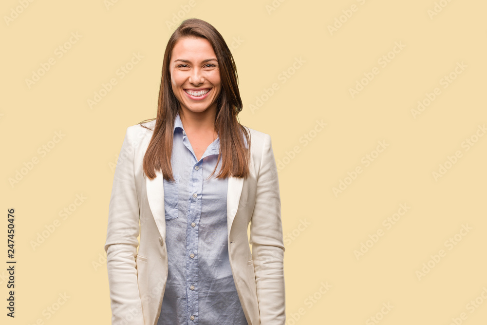 Caucasian business young woman cheerful with a big smile Caucasian business young woman cheerful with a big smile