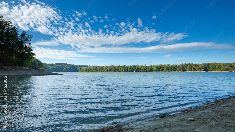 Beautiful Solinskie lake in Bieszczady mountains.