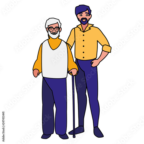cute grandfather with son characters