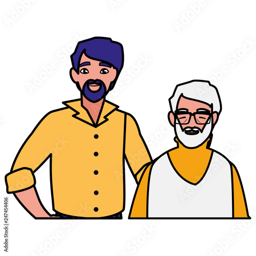 cute grandfather with son characters