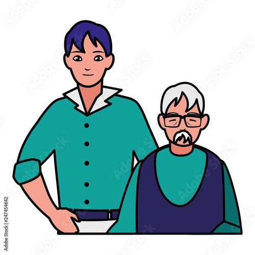 cute grandfather with son characters