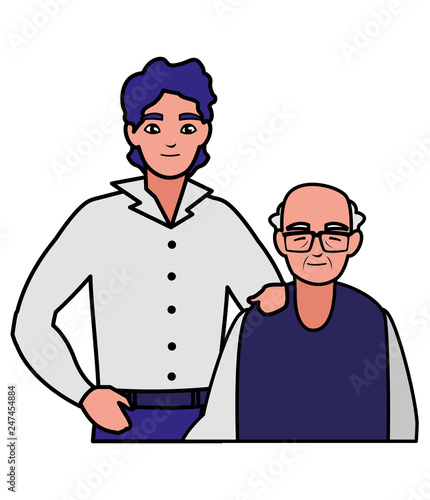 cute grandfather with son characters