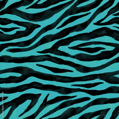 Black and teal turquoise abstract zebra striped textured seamless pattern