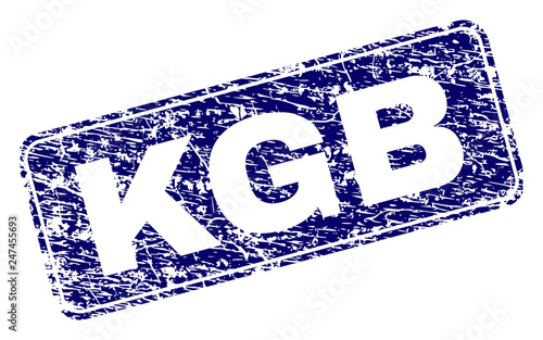 KGB stamp seal print with grunge style. Seal shape is a rounded rectangle with frame. Blue vector rubber print of KGB label with grunge texture.