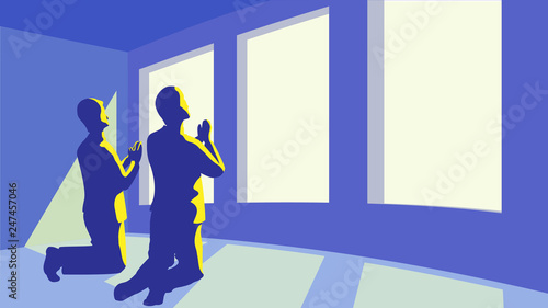 Joint prayer wich friend in private room, speaking wich Father who sees in secret