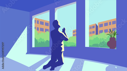 Prayer to Father in secret inside the private room, unity wich God