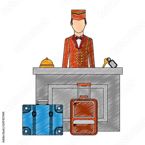 hotel reception with bellboy