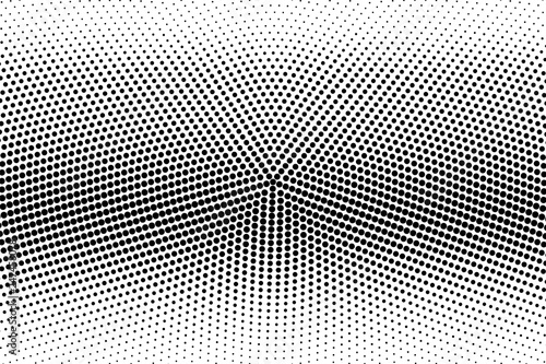 Frequent black and white halftone. Horizontal dotted gradient. Vintage effect vector texture. Retro dotted overlay