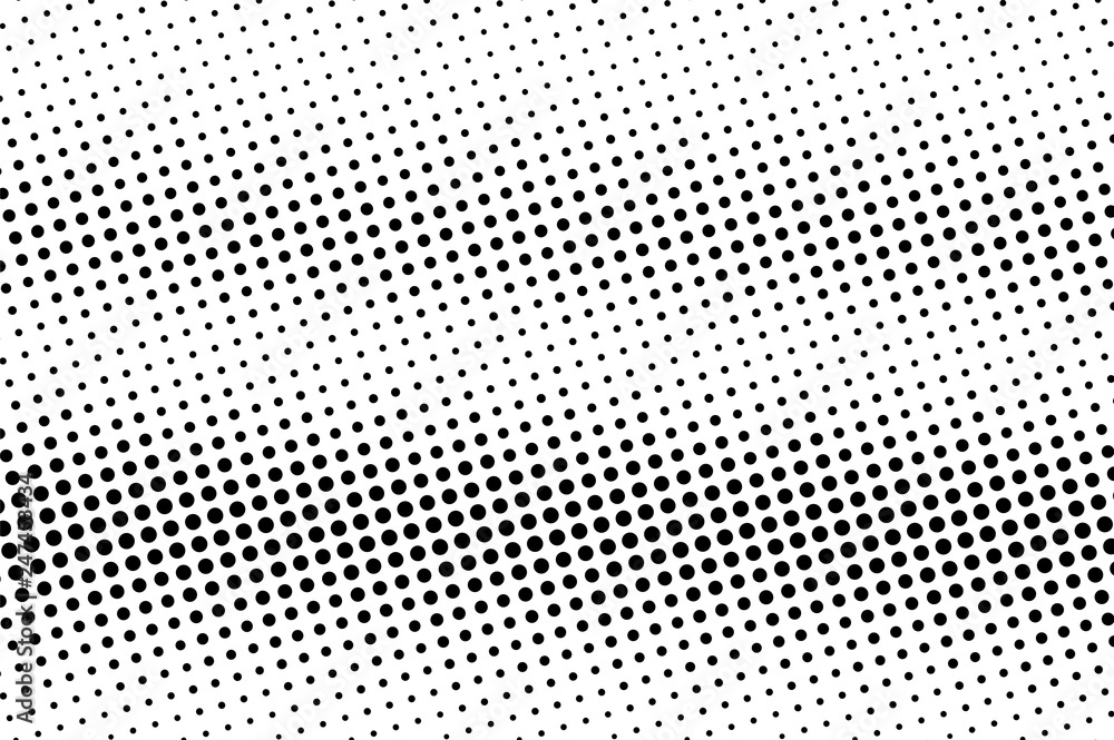 Oversized black and white halftone. Horizontal dotted gradient. Vintage effect vector texture. Retro dotted overlay