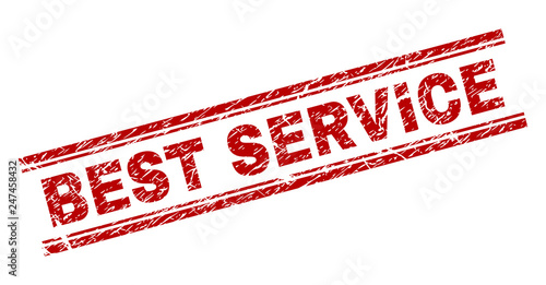 BEST SERVICE seal print with distress texture. Red vector rubber print of BEST SERVICE caption with grunge texture. Text caption is placed between double parallel lines.