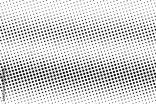 Oversized black and white halftone. Horizontal dotted gradient. Vintage effect vector texture. Retro dotted overlay