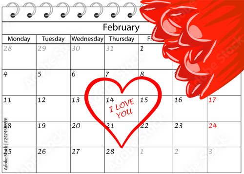 Valentin`s Tag Kalender Ich Liebe Dich mit Blumen