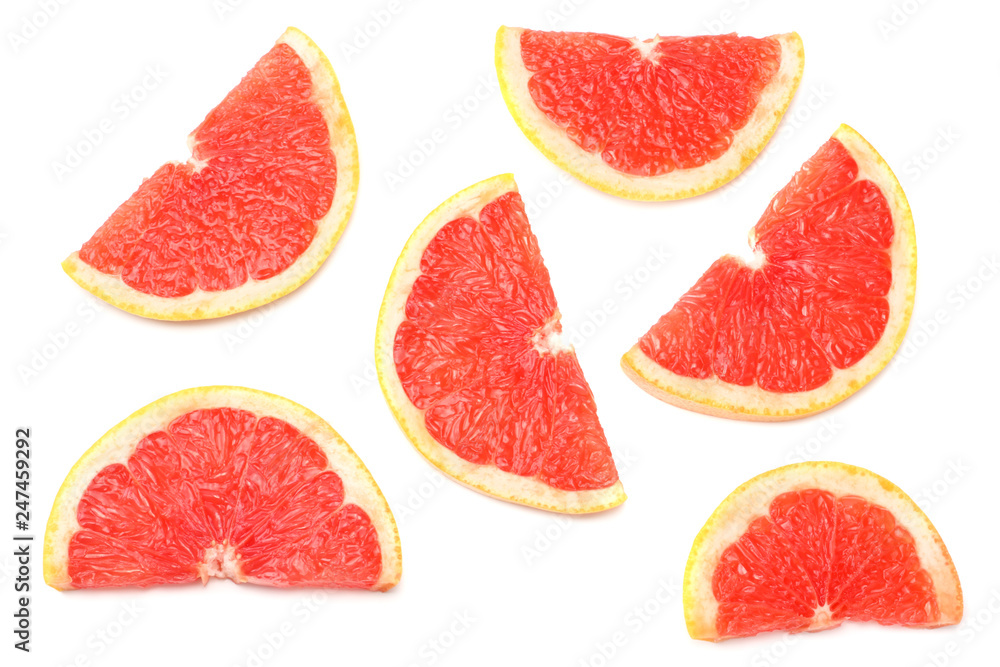 healthy food. sliced grapefruit isolated on white background. top view