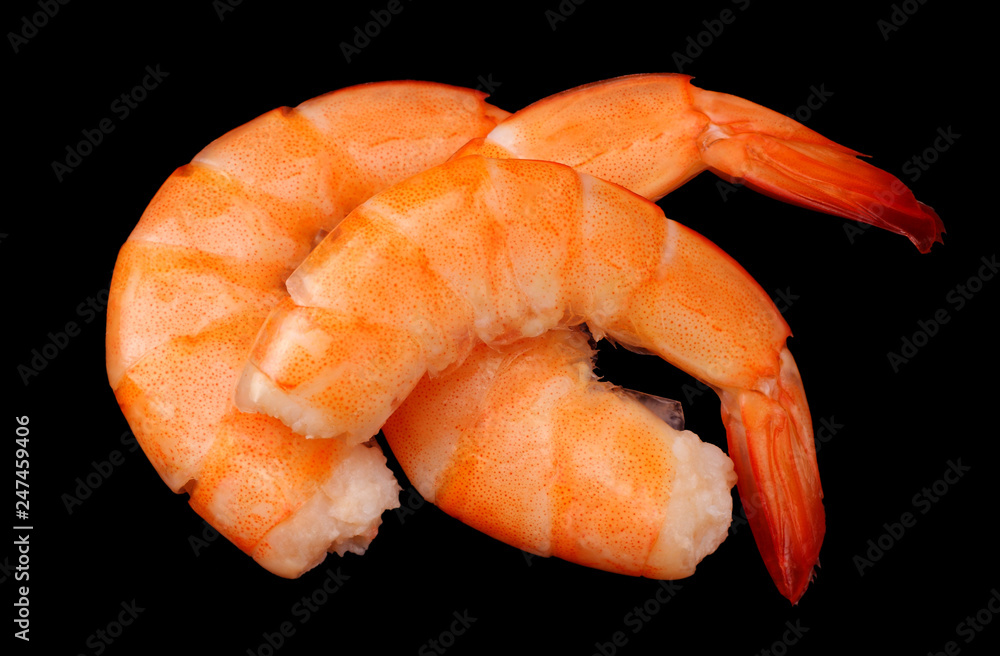 shrimps isolated on a back background. top view