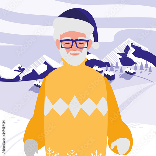 cute grandfather with winter clothes