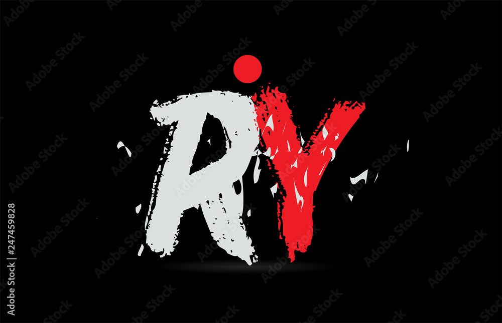 alphabet letter combination RY R Y with grunge texture on black background logo - obrazy, fototapety, plakaty 