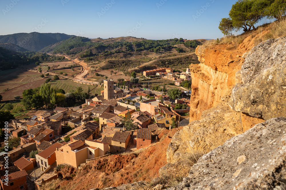 a view over Anento village and the Aguallueve valley, province of Zaragoza, Aragon, Spain