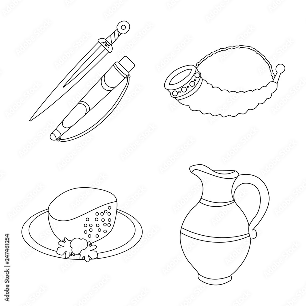 Vector illustration of traditions and national icon. Set of traditions and sightseeing stock symbol for web.