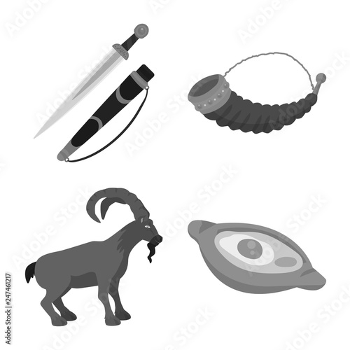 Vector illustration of attributes and tourism icon. Collection of attributes and national stock vector illustration.