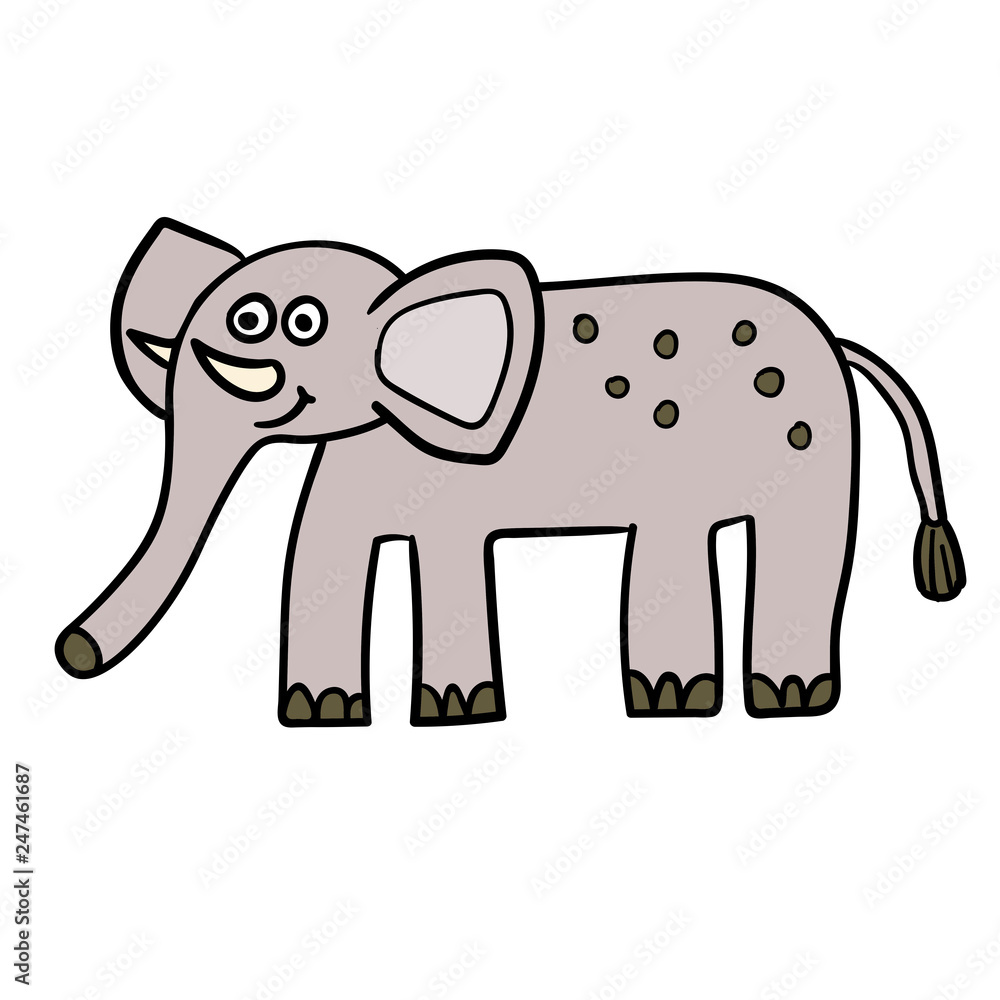 Fototapeta premium Cartoon doodle linear elephant isolated on white background. Vector illustration. 