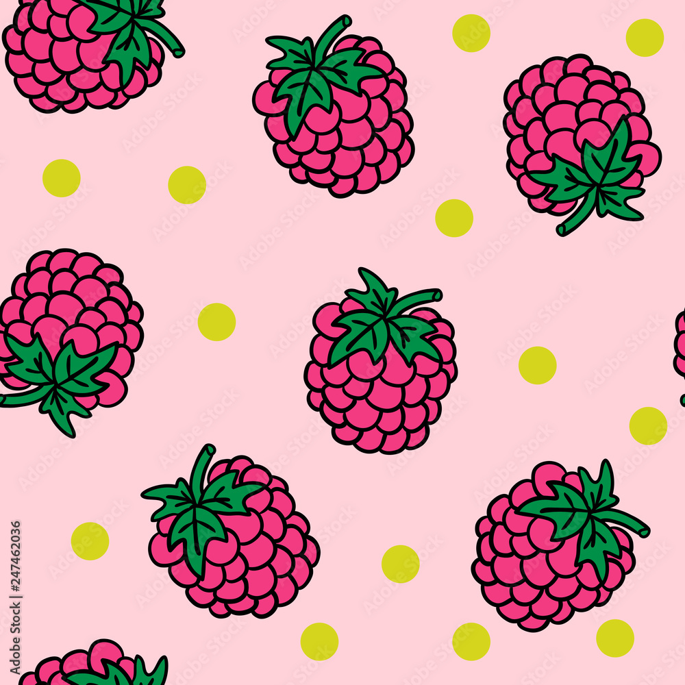 Seamless pattern with messy cartoon doodle linear raspberries isolated on pink background. Vector illustration. Seamless pattern with messy cartoon doodle linear raspberries isolated on pink background. Vector illustration.