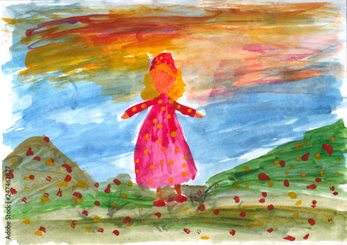 Prinzessin Lola auf der Blumenwiese - Kinderbildzeichnung