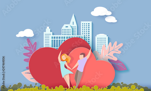 Valentines day card with couple in love