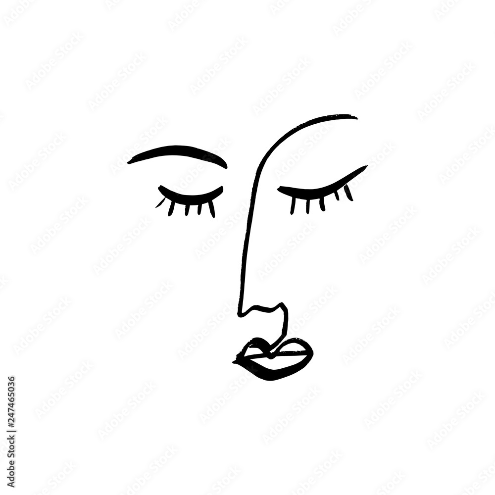 Simple hand drawn black and white trendy line portrait art. Monochrome print for clothes, textile and other Simple hand drawn black and white trendy line portrait art. Monochrome print for clothes, textile and other