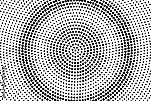 Black and white halftone vector. Centered dotted gradient. Round dotwork texture. Vintage overlay with ink dot ornament