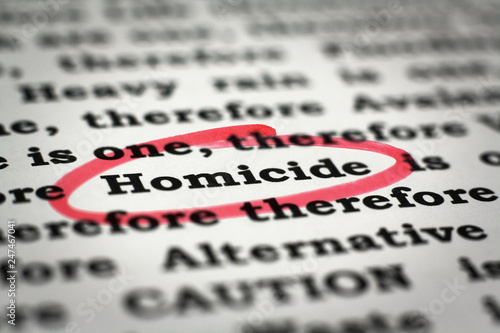 Принти на полотні Newspaper with focus on the red marked word homicide