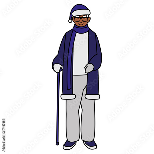 cute grandfather black with winter clothes