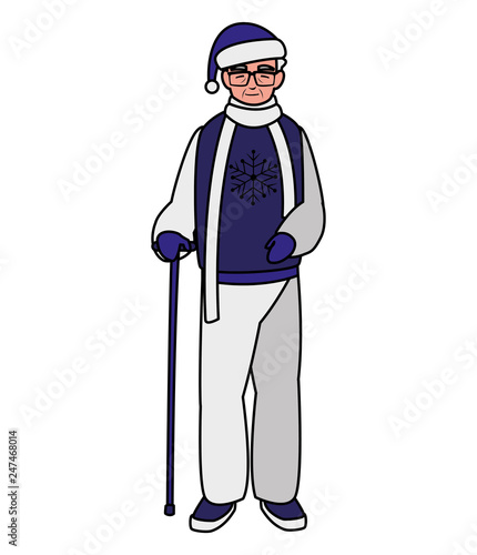 cute grandfather with winter clothes