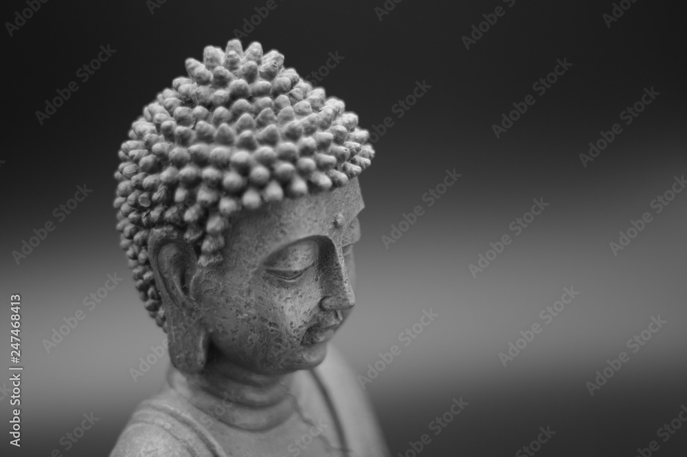 Buddha statue on black dark background