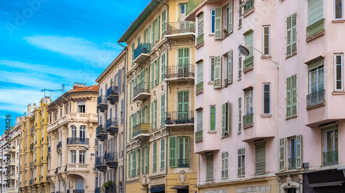 Nice, ancient building, typical facade in the old town, French Riviera