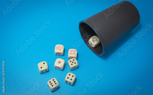 game abstract dice on a blue background view from above
