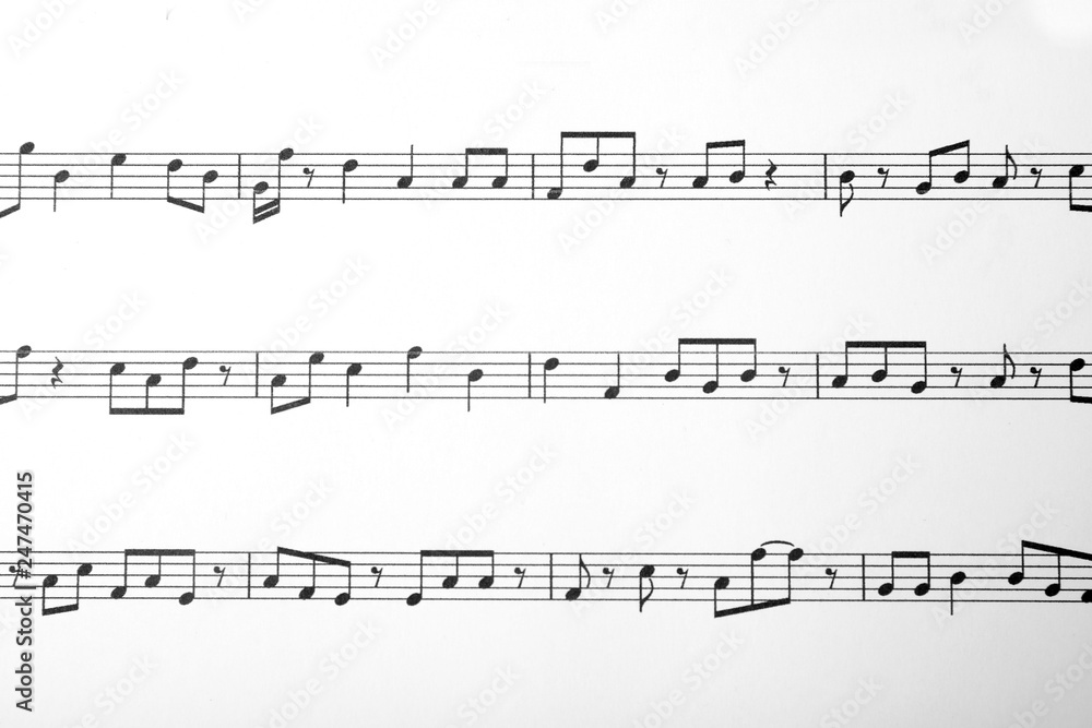 Sheet with music notes as background, top view Sheet with music notes as background, top view