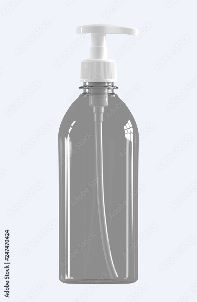 Empty plastic bottle with dispenser on an isolated white background. 3D render Empty plastic bottle with dispenser on an isolated white background. 3D render