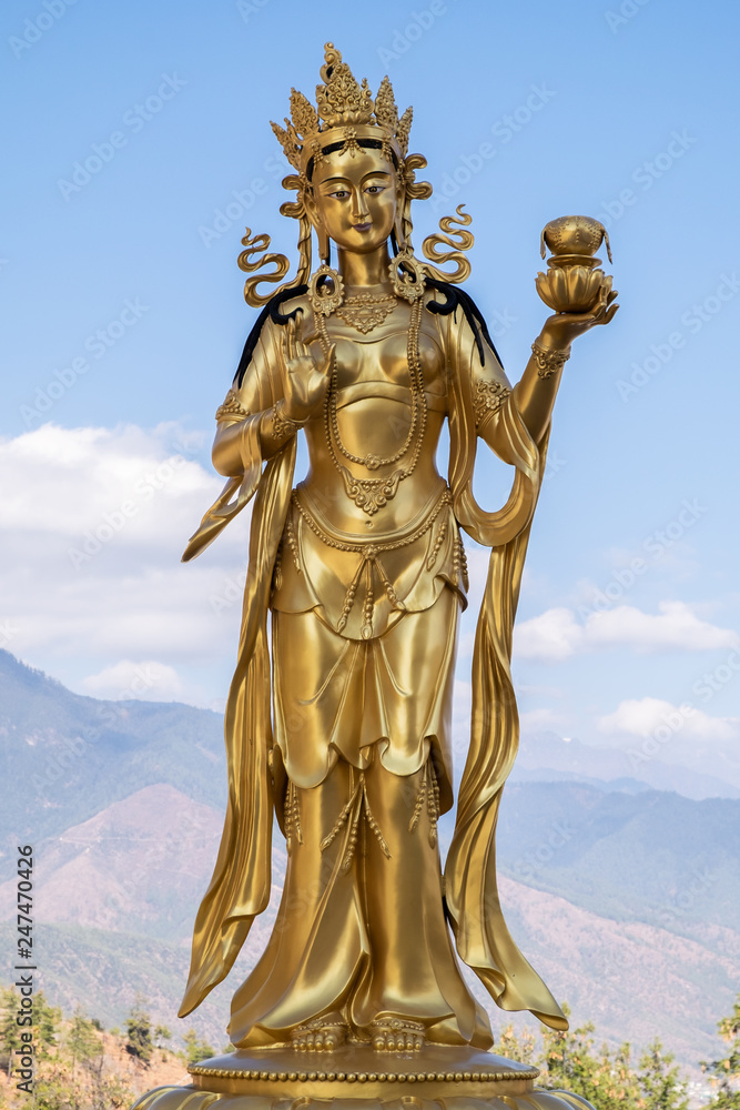 Golden statues of Buddhist deity in Buddha point, Thimphu , Bhutan Golden statues of Buddhist deity in Buddha point, Thimphu , Bhutan