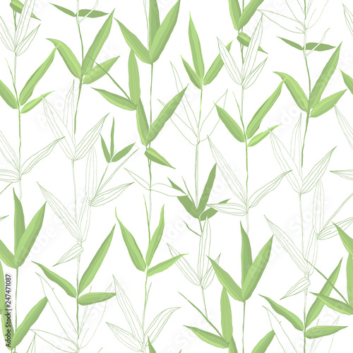 Fototapeta Naklejka Na Ścianę i Meble -  Beautiful hand drawn botanical vector seamless pattern with bamboo leaves.