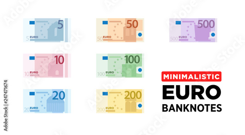Euro money banknotes of Europe, flat and minimalistic paper money - vector one size photo